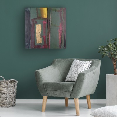 Abstract Green and Gold Canvas Art with Wooden Frame