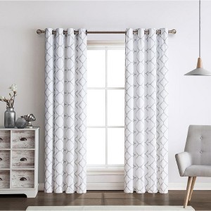 Kate Aurora 2 Piece Thermal Lined Gray & White Trellis Grommet Light Reducing Curtains - 52 in. W x 84 in. L - 1 of 4
