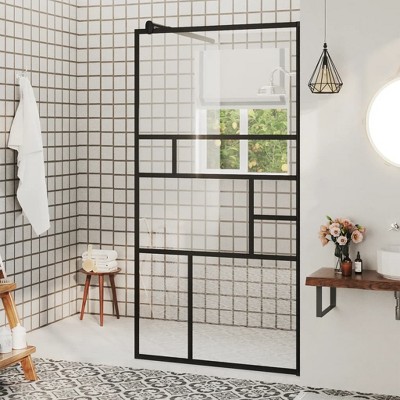 VidaXL Walk-in Shower Wall with Clear ESG Glass 31.5 in.x76.8 in. Black