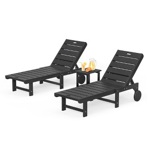 Patio Chaise Lounge Chair Outdoor, HDPS Material, Outdoor Pool Lounge Chairs with 5-Position Backrest, with Wheels for Outside, Poolside, Beach - 1 of 4