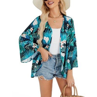 Women’s Boho Floral Chiffon Duster Swimsuit Cover Ups Tops Lightweight Beach Lightweight Summer Cardigans