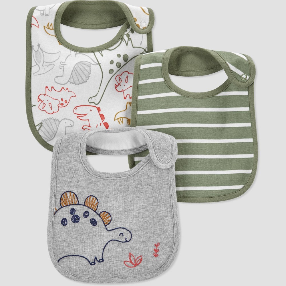 Baby Boys' 3pk Dino Bib - Just One You made by carter's Green/Gray