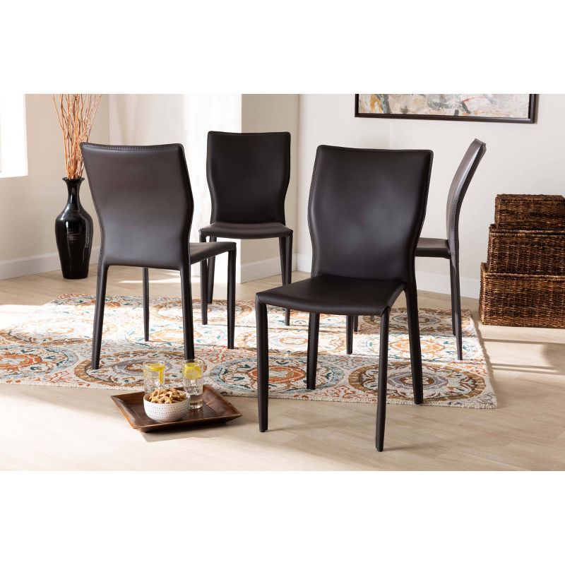 4pc Heidi Faux Leather Upholstered Dining Chairs Dark Brown - Baxton Studio: Set of 4, Metal Frame, Modern Kitchen Seating, 6 of 8