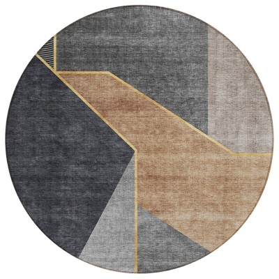 Charcoal Taupe And Gray Geometric Washable Indoor Outdoor Area Rug