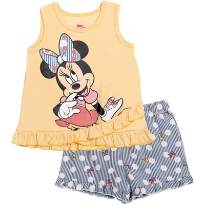 Image of Disney Minnie Mouse Infant Baby Girls Crossover Tank Top and Shorts Yellow 18 Months