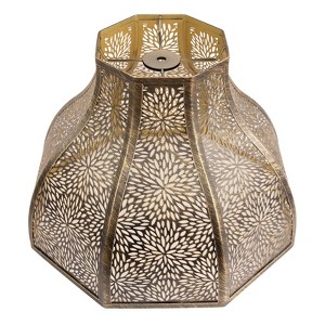 ALUCSET Metal Lamp Shade, Exquisite Eight-Petal Lotus Metal Cover with Etched Chrysanthemum Pattern in Antique Bronze and Gold for Table Floor Lamp - 1 of 4