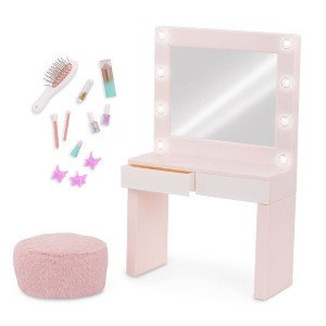 Our Generation Glam & Glow Light-up Vanity Table Accessory Set for 18" Dolls - 1 of 4