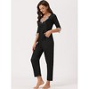 cheibear Women's Satin Half Sleeve Lace Trim Top with Long Pants 2 Piece Sleepwear Sets - 2 of 4