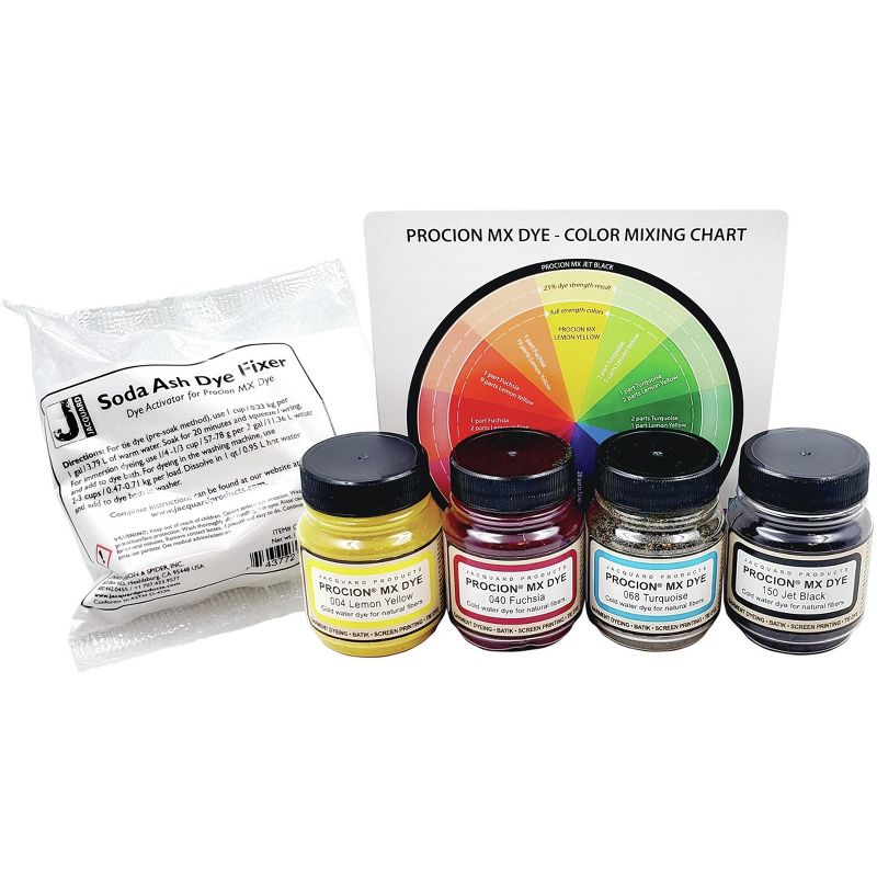 Jacquard Procion MX 4-Color Dye Set W/Soda Ash-Yellow, Fuschia, Turquoise & Black, 2 of 4