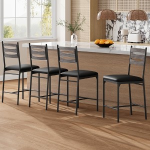 CuisinSmart Bar Stools Set, Upholstered Counter Height Bar Stools with Backrest and Footrest, Kitchen Barstools for Island, Counter Bar - 1 of 4