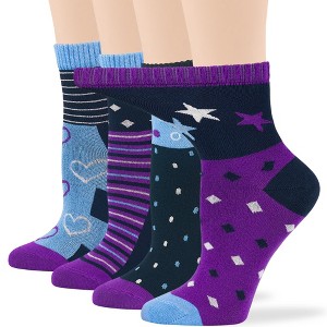 Women's Viscose Patterned Bamboo Diabetic Quarter Non-Binding Socks- L-M - 4 Pack - Heart, Dot, Flower | 7BIGSTARS KINGDOM - 1 of 4
