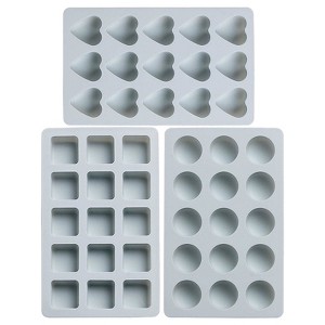 Aoibox 3-Piece Silicone Candy & Chocolate Molds Set - Heart, Round, Square Shapes for Baking, Ice, Jello, Cake Decorations, Non-Stick & Easy Clean - 1 of 4