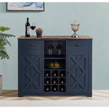 47" Wood Bar Cabinet with Brushed Nickel Knobs Navy - Home Essentials