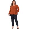 Agnes Orinda Women's Plus Size Work Dressy Casual Pleated V Neck Long Sleeve Blouses - 3 of 4