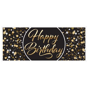 Beistle Black and Gold Happy Birthday Oversized Sign Banner, 30" x 6' - 1 of 2