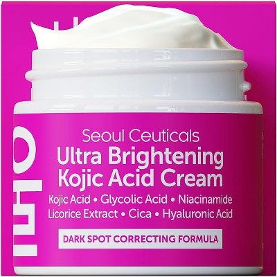 Seoul Ceuticals Korean Kojic Acid Cream Dark Spot Remover + Glycolic Acid + Niacinamide + Cica + HA Moisturizer - Cruelty Free K Beauty Skincare 2oz