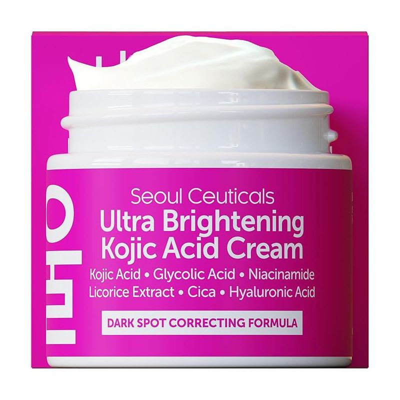 Seoul Ceuticals Korean Kojic Acid Cream Dark Spot Remover + Glycolic Acid + Niacinamide + Cica + HA Moisturizer - Cruelty Free K Beauty Skincare 2oz, 1 of 7