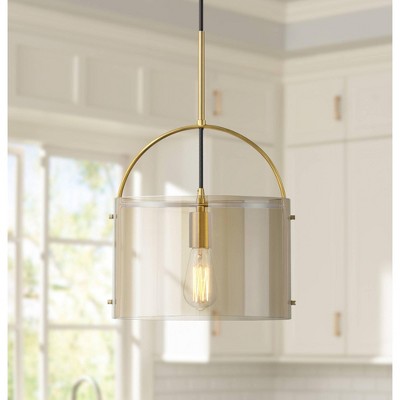 Soft Gold and Cognac Glass Mini Drum Pendant Light
