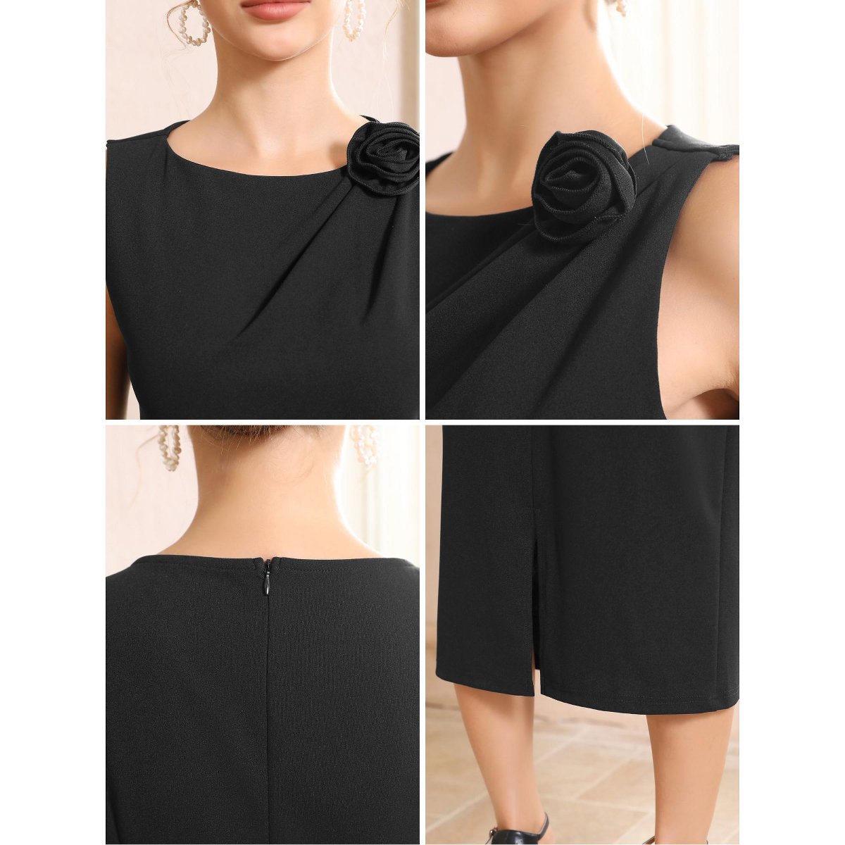 Женские платья INSPIRE CHIC Women's Formal Crew Sleeveless Ruched Evening Midi Dresses Medium Black — фото 5