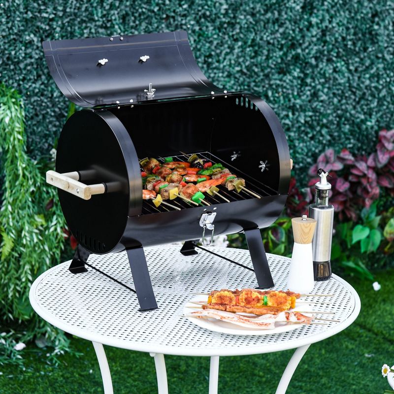 Outsunny Portable Charcoal Grill, Tabletop Outdoor Barbecue, Small Outdoor Mini BBQ for Camping, Backyard, Tailgating, Beach, Black, 2 of 7
