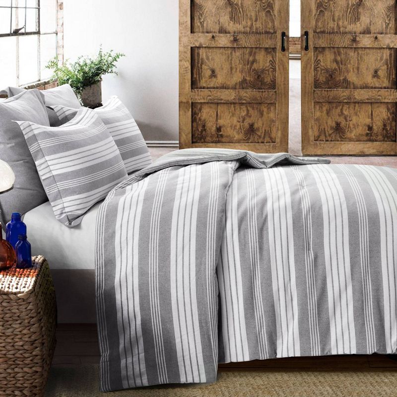 Full/Queen 5pc Farmhouse Yarn Dyed Striped Comforter Set Gray/White - Lush D&#233;cor, 3 of 7