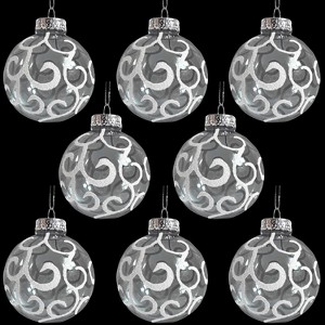 4E's Novelty 12 Pack Shatterproof White Christmas Ball Ornaments - White Swirl Christmas Balls 3.15"/80mm, Large Ornaments for Christmas Tree Deco - 1 of 4