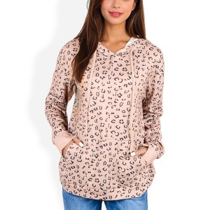 Anna-Kaci Women's Leopard Print Hoodie with Drawstring and Kangaroo Pocket for Daily Wear- X Large, Brown - 1 of 4