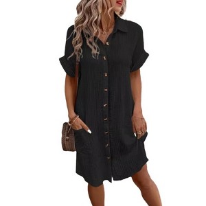 knee length dresses for ladies Liana – Relaxed Pocket Shirt Dress – Everly House main image 0