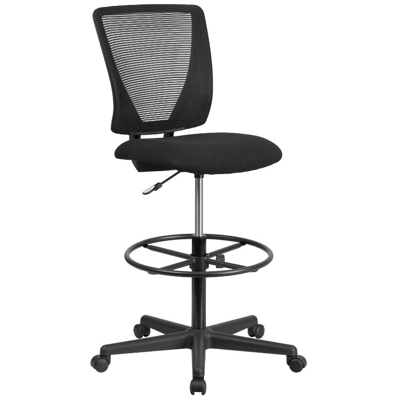 Flash Furniture Ergonomic Mid-Back Mesh Drafting Chair with Black Fabric Seat and Adjustable Foot Ring, 1 of 12