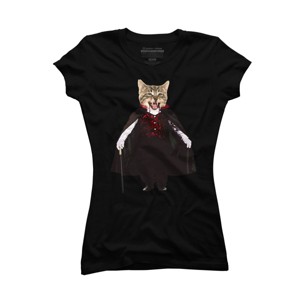 Junior's Design By Humans Catcula Cat Kitten Dracula Cute Funny Halloween t shirt By JOHANNESART T-Shirt - 1 of 3