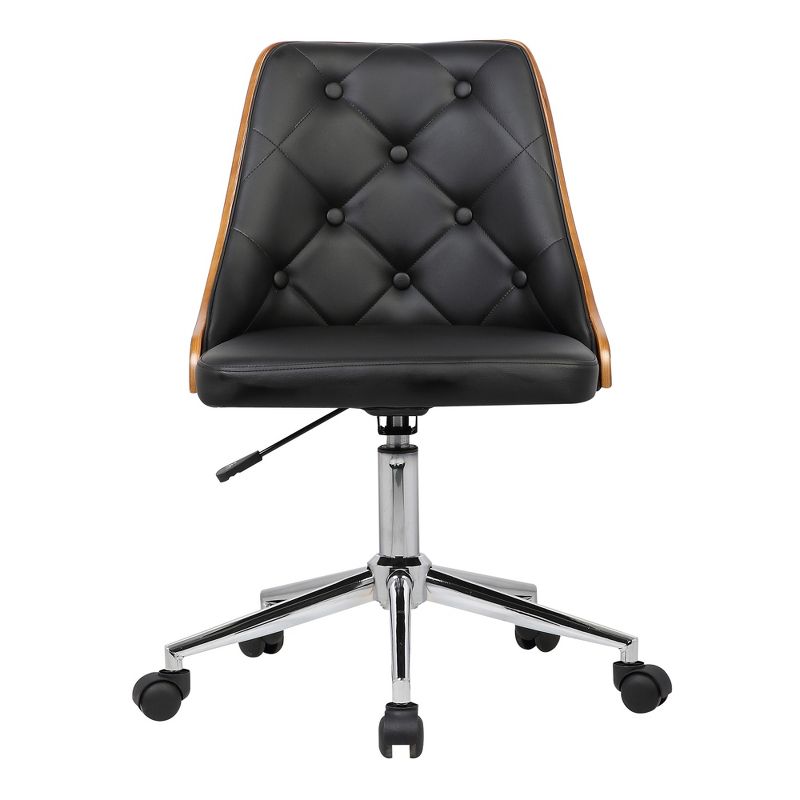 Diamond Mid-Century Office Chair in Chrome finish with Tufted Black Faux Leather and Walnut Veneer Back - Armen Living, 3 of 11