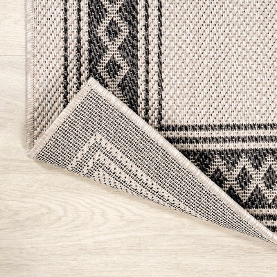 Lucia Geometric Diamond Border Cream/Black 3' x 5' Outdoor Rug