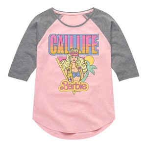 Girls' - Barbie - Cali Summer Shirt Tail Raglan Graphic T-shirt - 1 of 3