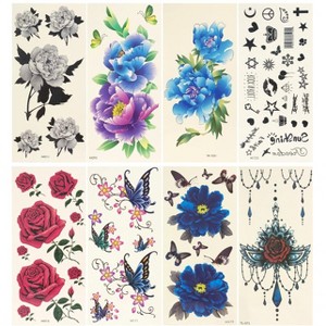 Wrapables Floral Temporary Tattoos Body Art Water Tattoos (8 Sheets) - 1 of 4