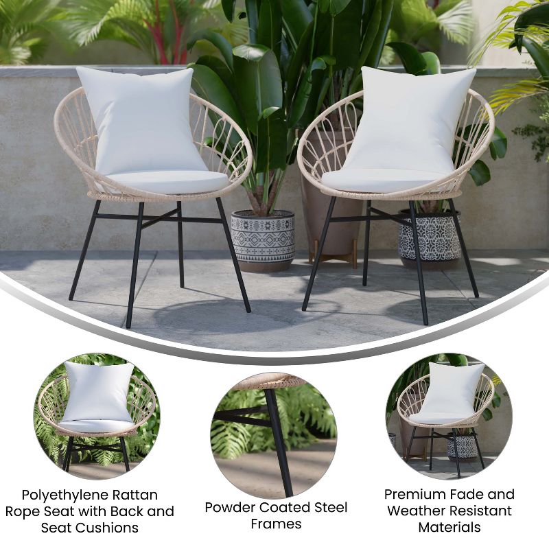 Flash Furniture Devon Set of 2 Indoor/Outdoor Modern Papasan Style Rattan Rope Patio Chairs, PE Rattan with Cushions, 5 of 12