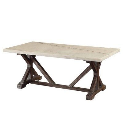 Elegant Romina Weathered Espresso & White Marble Coffee Table
