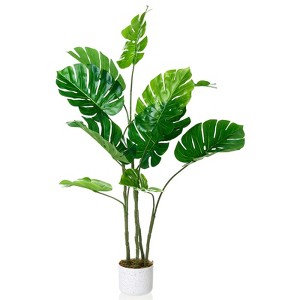 Orieon 4ft Tall Artificial Monstera Plant with Pot, Large Faux Tropical Plant for Indoor & Outdoor Home Office Decor - 1 of 4