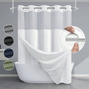 White No Hook Shower Curtain with Snap - in Liner, 71Wx 74H Waffle Weave 230GSM - 1 of 4