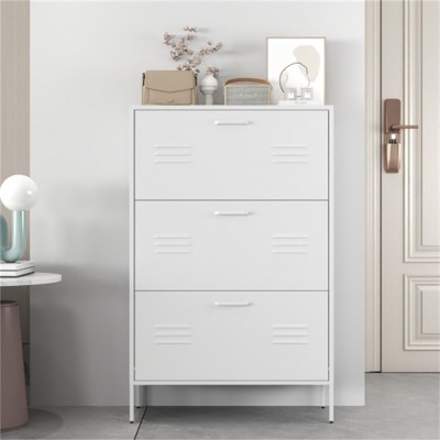 SKRAN Shoe Storage Cabinet with 3 Flip Drawers, Freestanding Shoe Cabinet Organizer with Metal Frame for Entryway, Hallway, Foyer