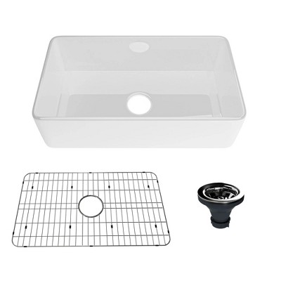 CASAINC 33 Inch Glossy Fireclay Single Bowl Farmhouse Apron Kitchen Sink