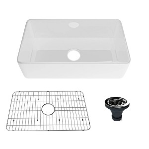 CASAINC 33 Inch Glossy Fireclay Single Bowl Farmhouse Apron Kitchen Sink - 1 of 4