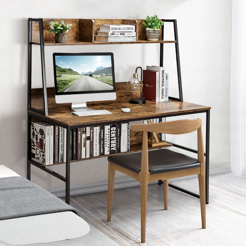 Tangkula Mufti-Functional Computer Desk PC Workstation with Open Bookcase Natural/ Rustic Brown/ Coffee, 2 of 6