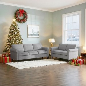 Mjkone 2 Piece Living Room Sofa Set with Rivet Design,Linen Fabric W76''3-Seater Sofa Couch with W53''Loveseat Sofa - 1 of 4