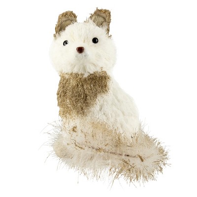 Northlight 10" White Gilded Sitting Fox Christmas Tabletop Decor