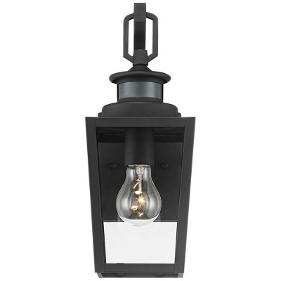 Black Steel and Glass Motion Sensor Outdoor Wall Lights Set