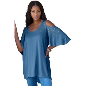 Roaman's Women's Plus Size Cold Shoulder Ultra Drape Tunic - 1 of 4