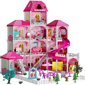 TEMI Villa Toys for 3-8 Years Old Girls - 4 Storeys 12 Rooms, Indoor Playset with 2 Dolls Toy Figures, Toys Furniture and Accessories - 1 of 3