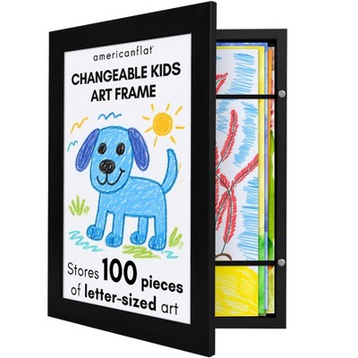 Americanflat 10x12.5 Kids Art Frame - Hold 100 Artworks - Use as 8.5x11 Picture Frame with Mat - My Mini Masterpiece - Built-in Easel Included - Black