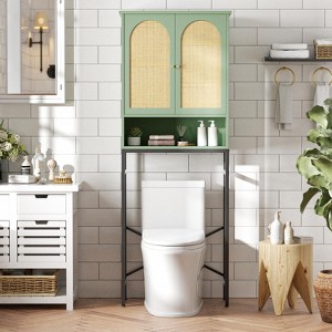 Rattan Over The Toilet Storage Cabinet, Tall Storage Shelves Wood Rack - 1 of 4