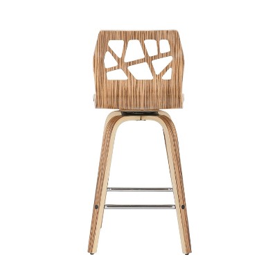 Mid-Century Modern White Leather and Wood Swivel Counter Stools